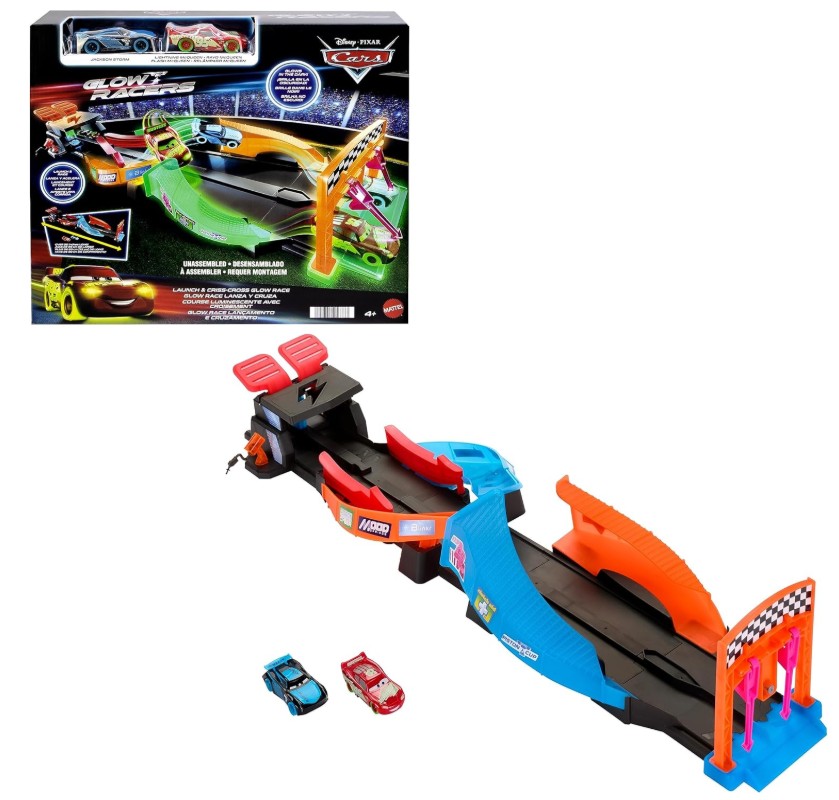 MATTEL PIXAR DISENY - CARS , PISTA FLUO INCROCIATA + 2 MACCHININE